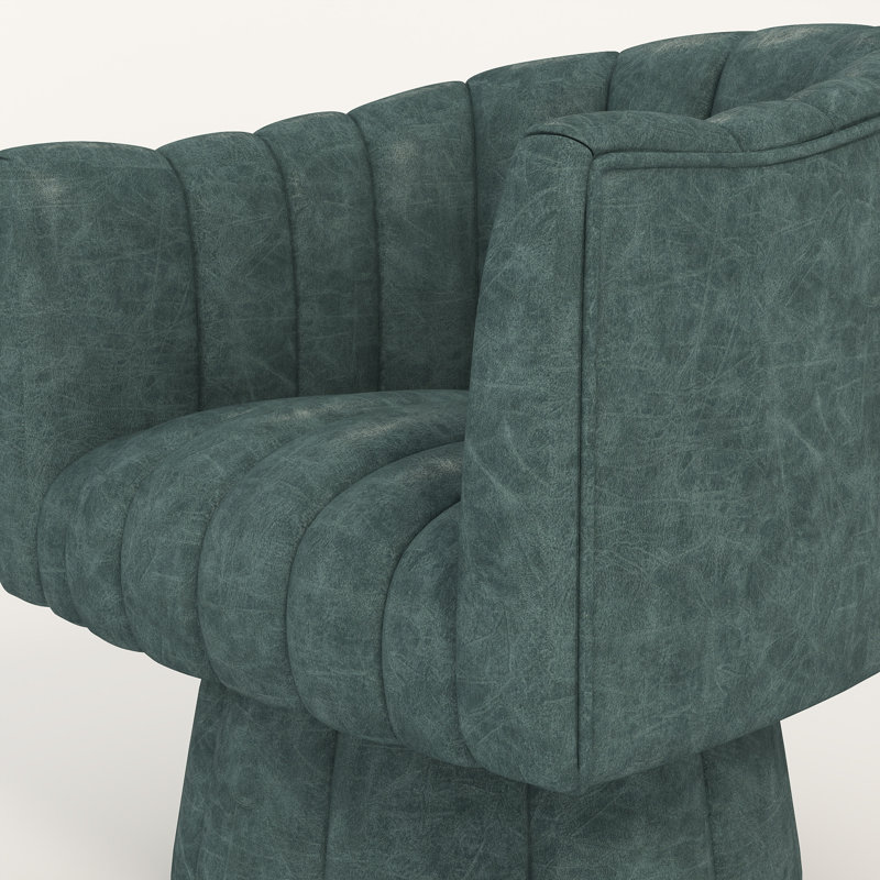 Faux Leather Swivel Barrel Chair, Haze Blue Faux Leather, 2