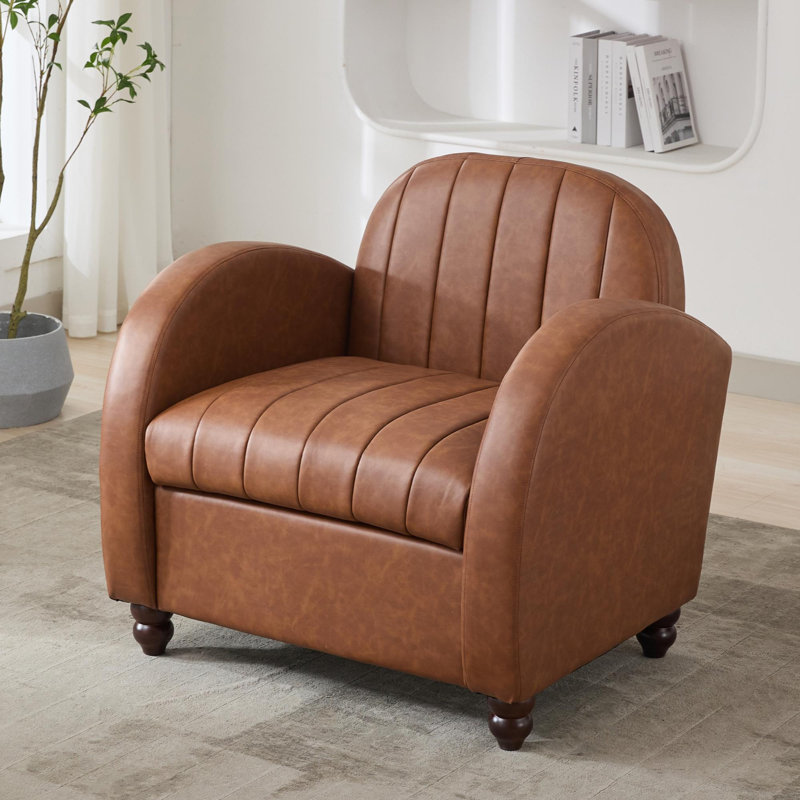 Modern Curved Accent Chair PU Leather Lounge Chair for Living Room, Brown