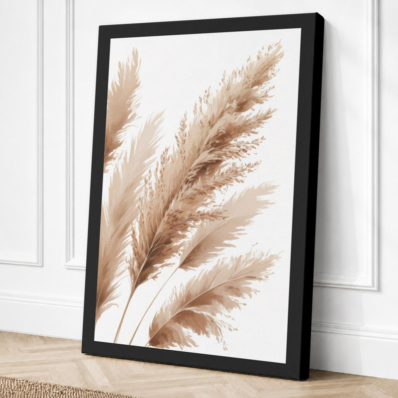 Pampas Grass Plumes Botanical - Wrapped Canvas, Black Border, 30x20 - 76.2 x 50.8 cm
