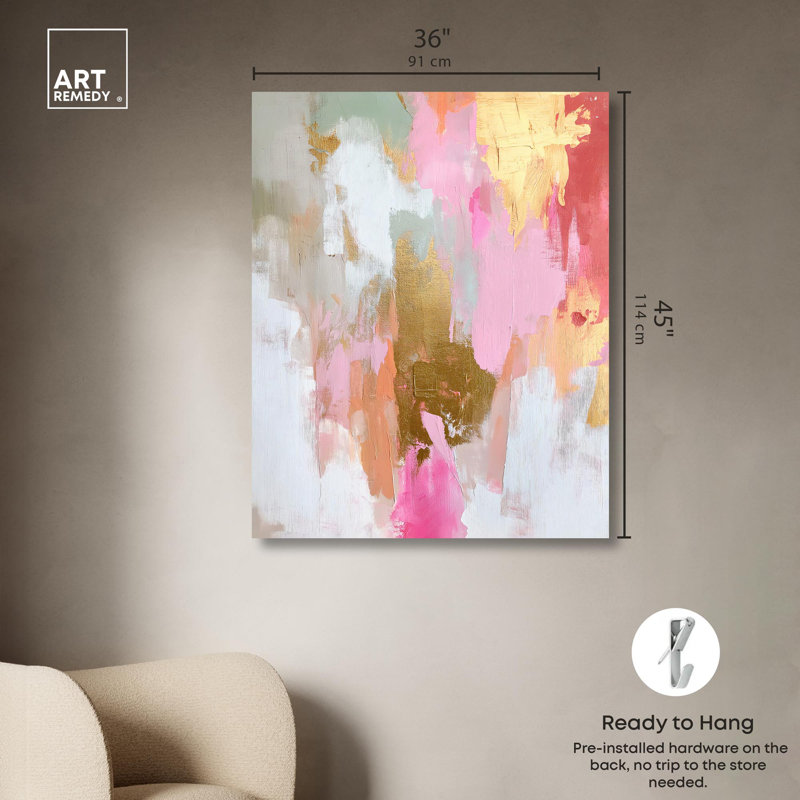 Peony Glow Canvas Pastel Abstracts by Art Remedy, 45" H x 36" W, Wrapped Canvas