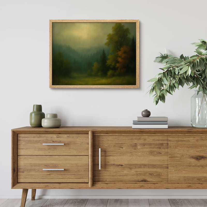 «Forest Mist», reproduction d'art encadrée, paysage d'automne doux pour une cabane confortable ou un décor inspiré de la nature