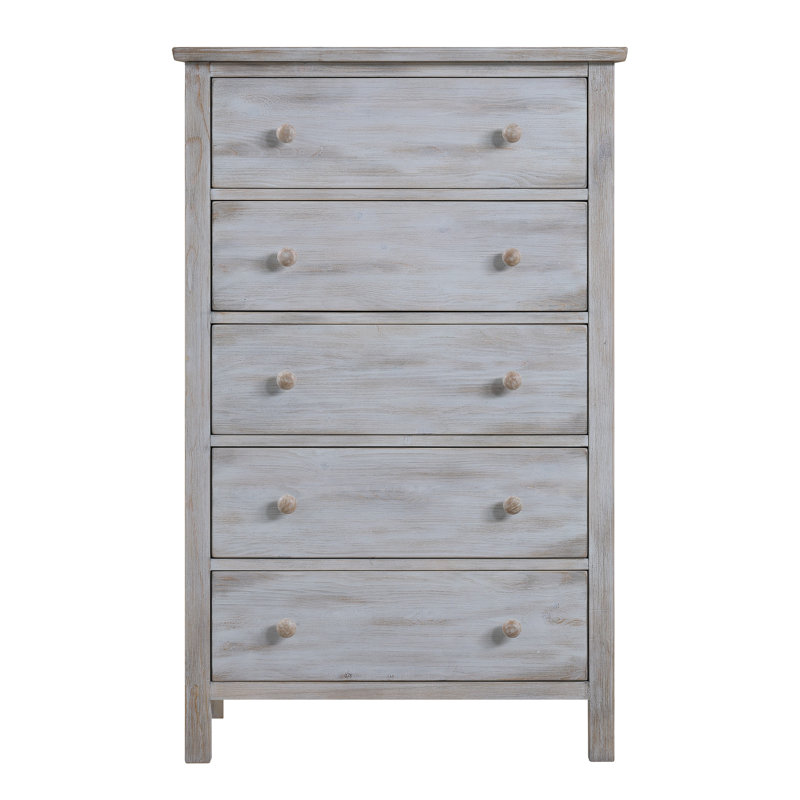 Commode 5 tiroirs Geneva - Finition blanc vieilli