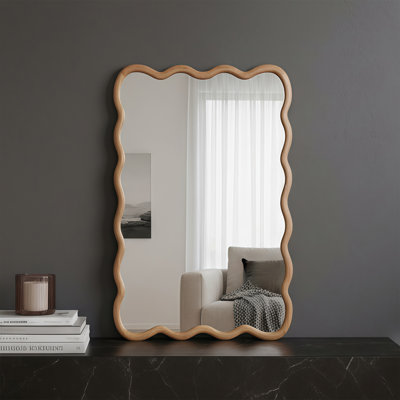 Miroir décoratif rectangulaire en bois massif ondulé pour chambre à coucher, salle de bain, salon, vestibule