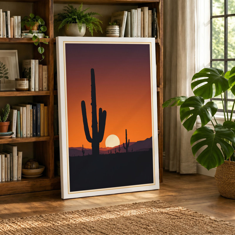 Desert Sunset Silhouette Landscape - Wrapped Canvas, 24x16 - 61.0 x 40.6 cm, White Border