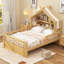 Lit double pleine grandeur en bois avec tablette de rangement pour tête de lit, naturel-130430089-130430092