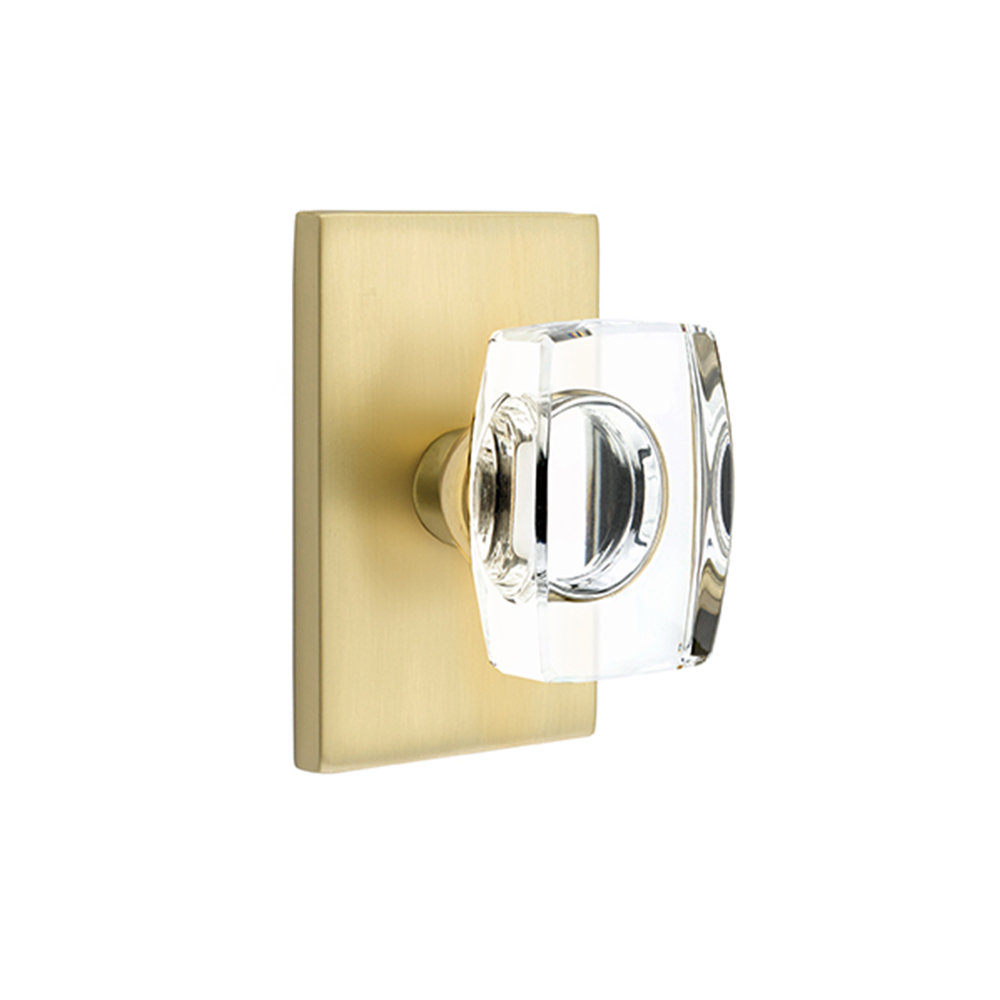 Emtek Passage Knobset w/ Modern Rectangular Rosette and Windsor Glass Knob Emtek 