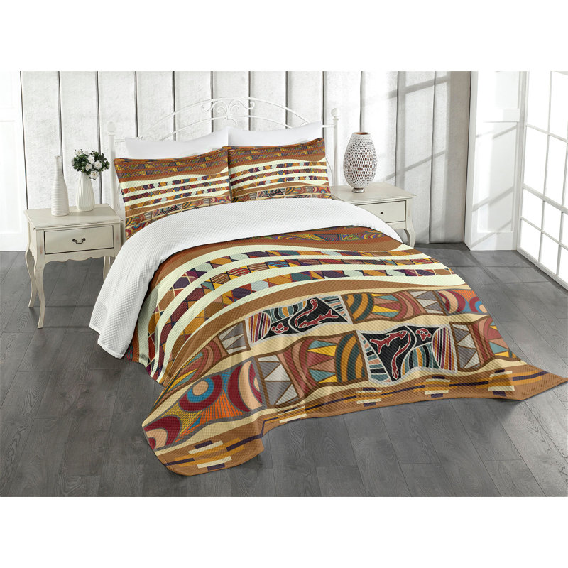 Ambesonne Tribal Bedspread Set Boho Folk Multicolor, King Bedspread + 2 Standard Shams
