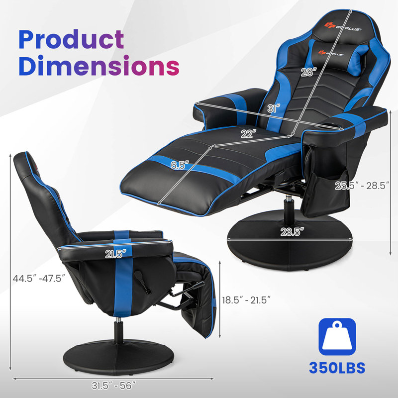 Fauteuil de jeu et de course ajustable en similicuir Costway, Bleu et noir