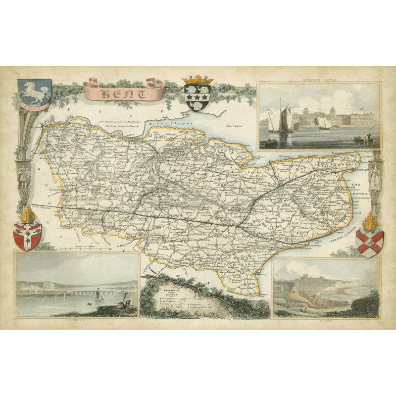 Map Of Kent - Wrapped Canvas Print, 30cm H x 46cm W x 3.8cm D