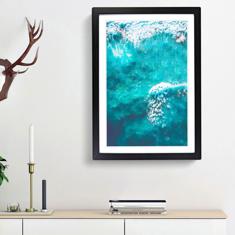 Surfing Waves in Abstract - Framed Print, 48cm H x 36cm W x 2cm D, Black Framed