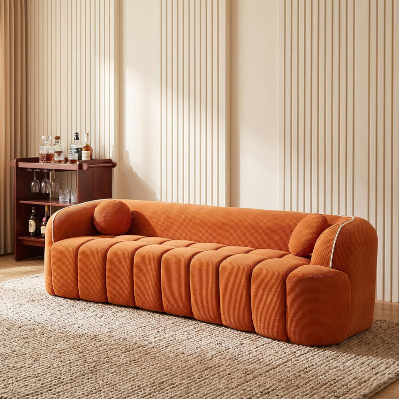 Canapé 98,4 po moderne compressé, canapé 3 places en velours côtelé Cloud Couch, aucun assemblage requis, canapé capitonné avec 2 coussins Bubble Channel
