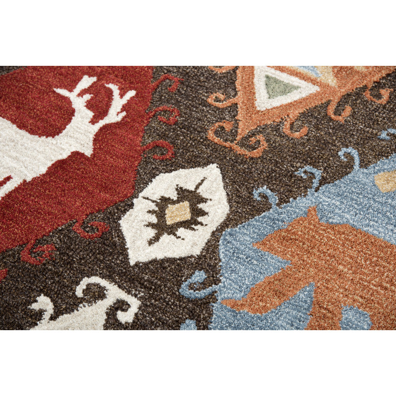 Tapis brun en laine touffeté à la main Pouliot Southwestern, Rectangle 5 pi x 8 pi