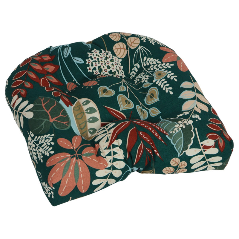 Outdoor 3.5'' Dining Chair Seat Cushion, Green Floral