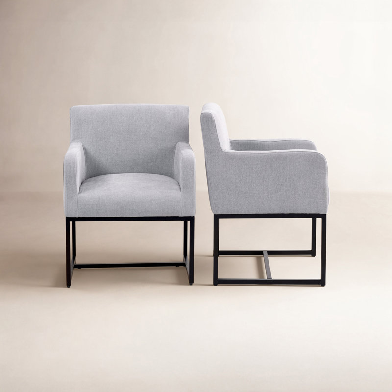 18.9" H Upholstered Armchairs with Metal Base, LightGray