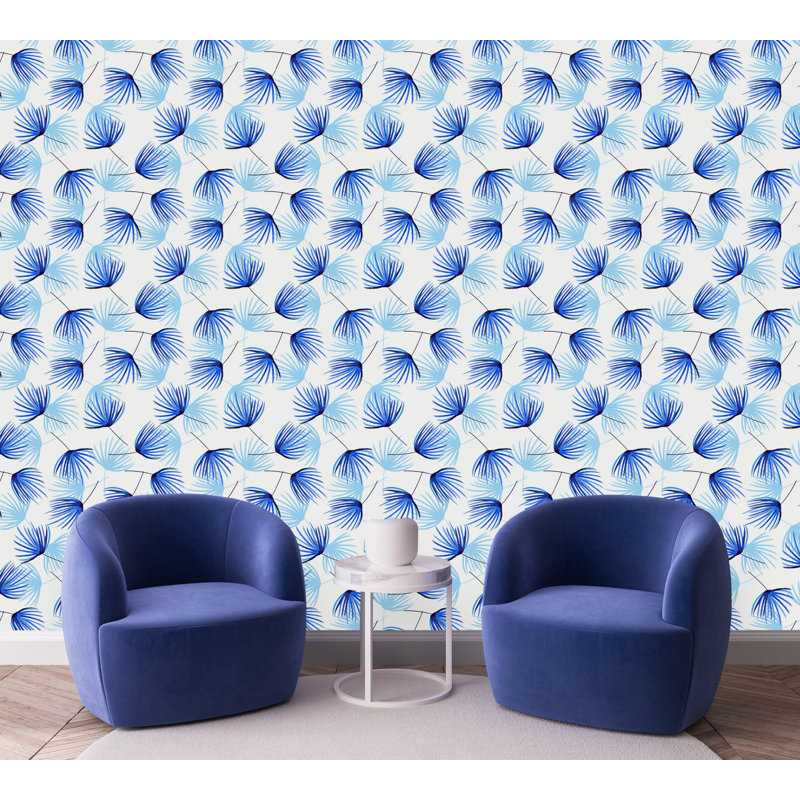 Panneau de papier peint feuilles bleues L 18,75 pi x l 25 po