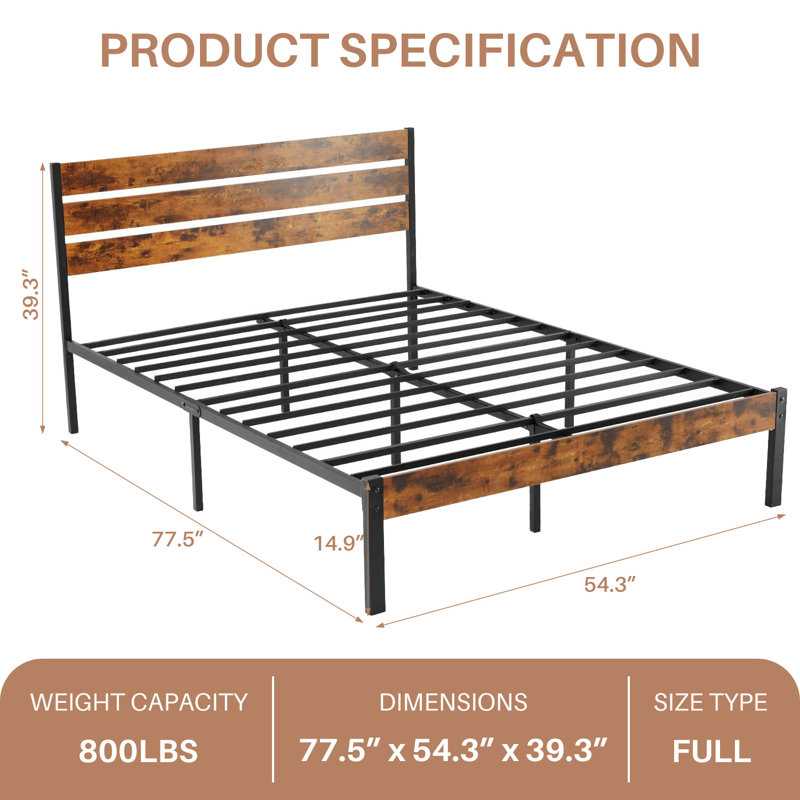Platform Bed Frame with Wood Headboard and Footboard No Box Spring Needed, Full