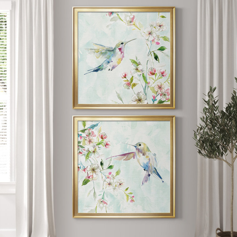 Colibri III - ensemble de 2 reproductions d'art encadrées, H 34,5 po x l 69 po, Toile encadrée, Gold