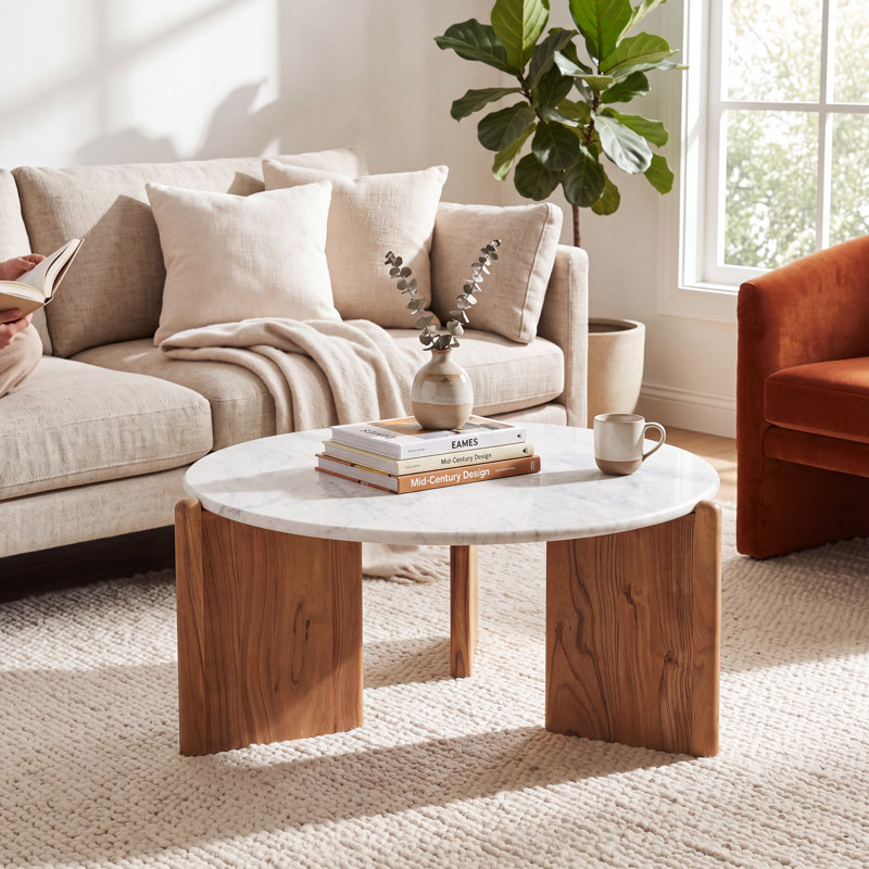 Solid Mango Wood Coffee Table, White