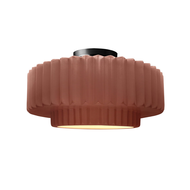 Radiance Ceramic Pleated Semi-Flush Mount, 7.25" H x 14.5" W x 14.5" D, Canyon Clay, Matte Black