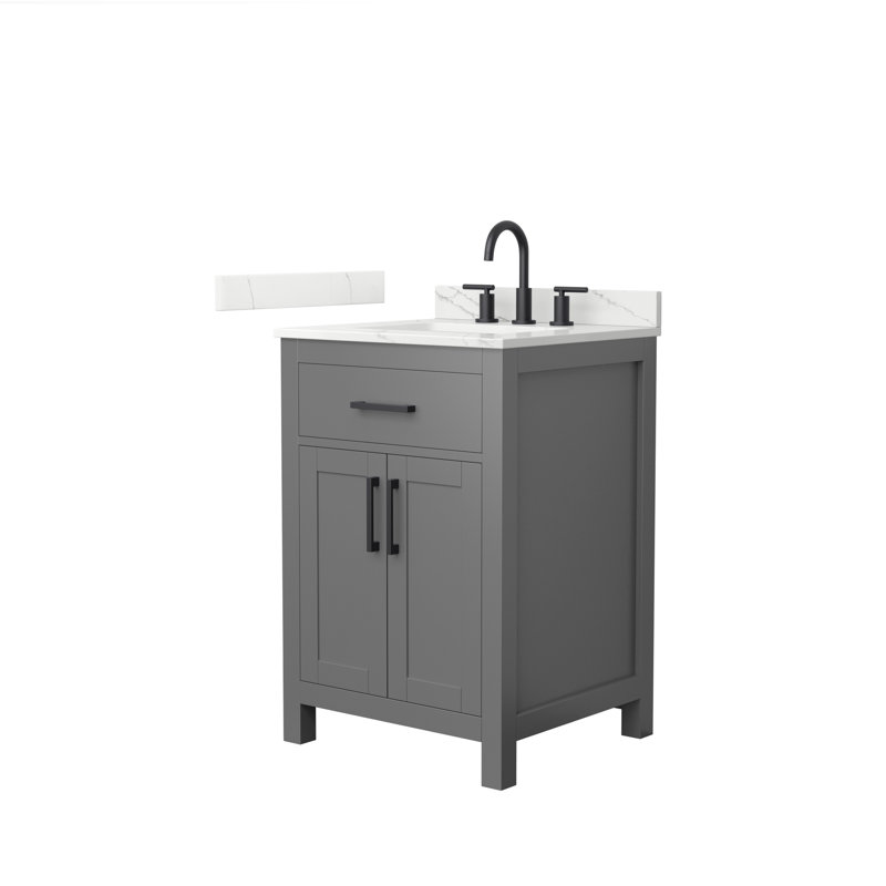 Beckett 24" Freestanding Single Bathroom Vanity with Quartz Top, Dark Gray, Matte Black, Giotto Quartz