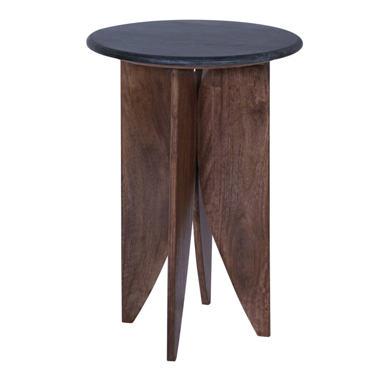 Black Marble & Wood Petal-Leg Side Table