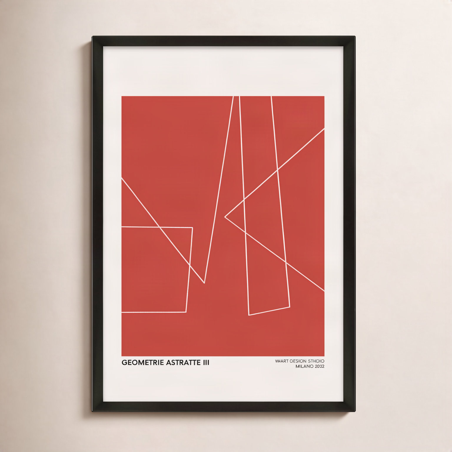Geometric Abstraction In Red by Romina Gadler, 50" H x 35" W x 1.25" D, Black