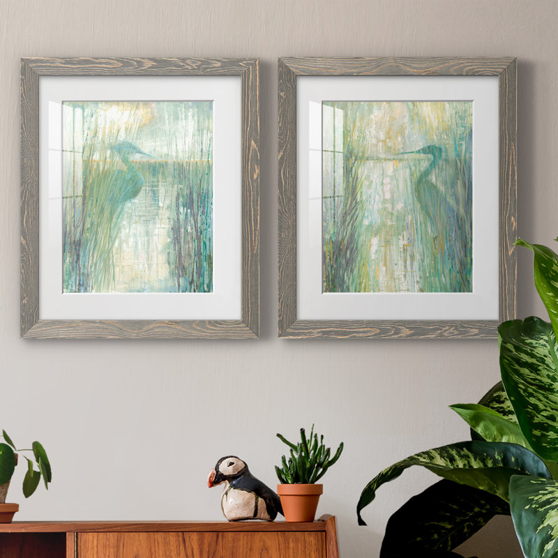 Morning Egret I - ensemble de 2 reproductions d'art, H 20 po x l 34 po x P 1,5 po, Cadre en papier gris