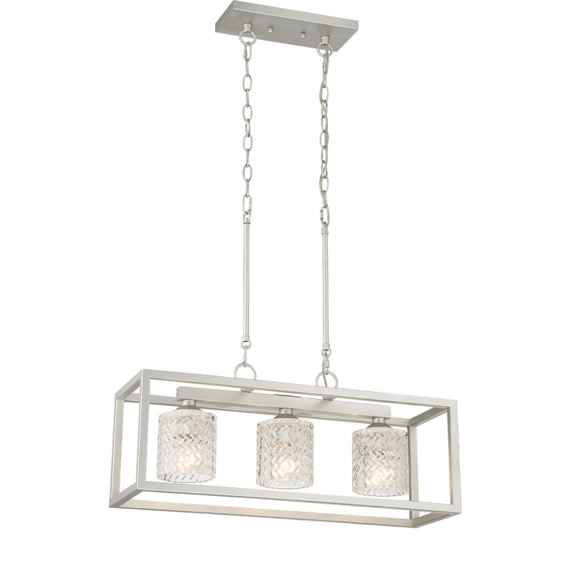 3 - Light Kitchen Island Rectangle Chandelier, Nickel Dust