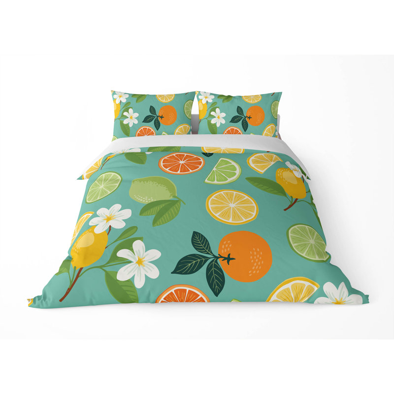 Ensemble d'édredon léger Sunny Citrus, Édredon très grand + 2 taies décoratives très , Bleu sarcelle