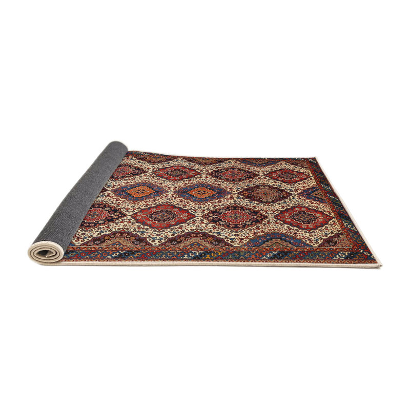 Tapis géométrique beige / rouge, Rond 5 pi