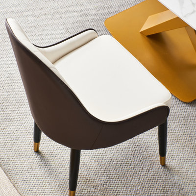 Ensemble de 2 chaises en cuir PU - blanc et brun, métal (deux chaises)