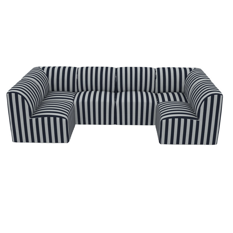 Praia 124" Sunbrella® Outdoor U Sectional, Expressive Mist Striped Sunbrella®