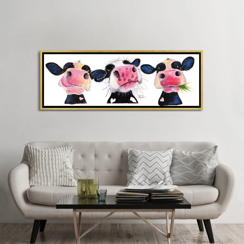 «The Nosy Cows» par Shirley Macarthur - impression d'art graphique panoramique, H 24 po x l 72 po x P 1,5 po