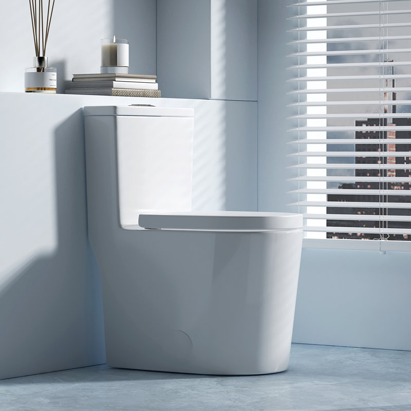 Ceramic Floor Mounted 12ough-in Small One Piece Toilet for Compact Modern Bathroom Tiny 23.5" Short Dual Flush UF Soft Closing Seat, White