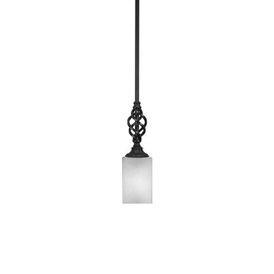 Eleganté Stem Hung Mini Pendant Shown In Matte Black Finish With 4" Square White Muslin Glass