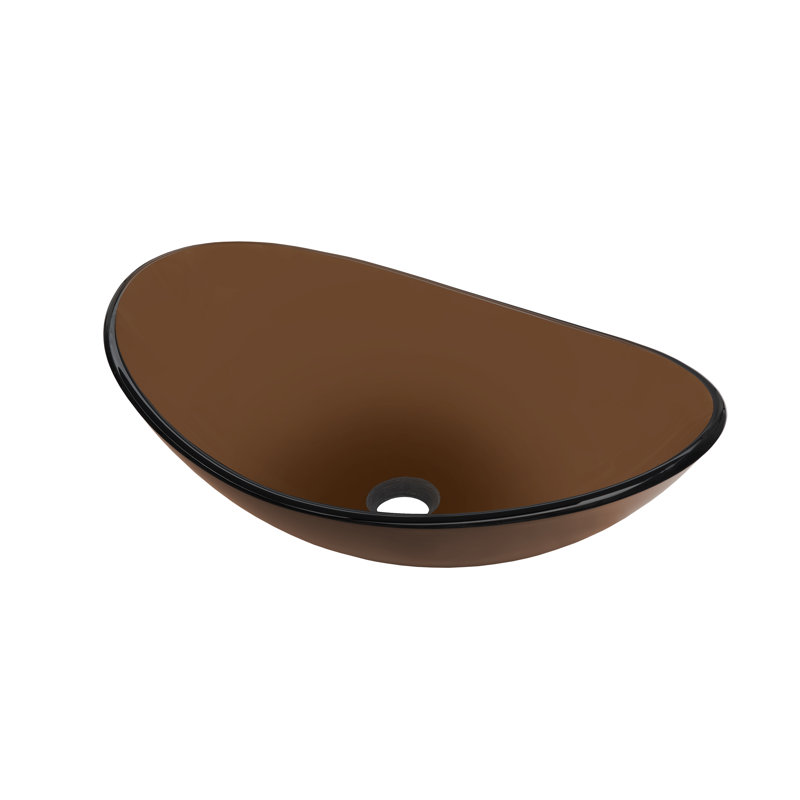 Novatto 15'' Brown Glass Oval Bathroom Sink, Oil Rubbed Bronze