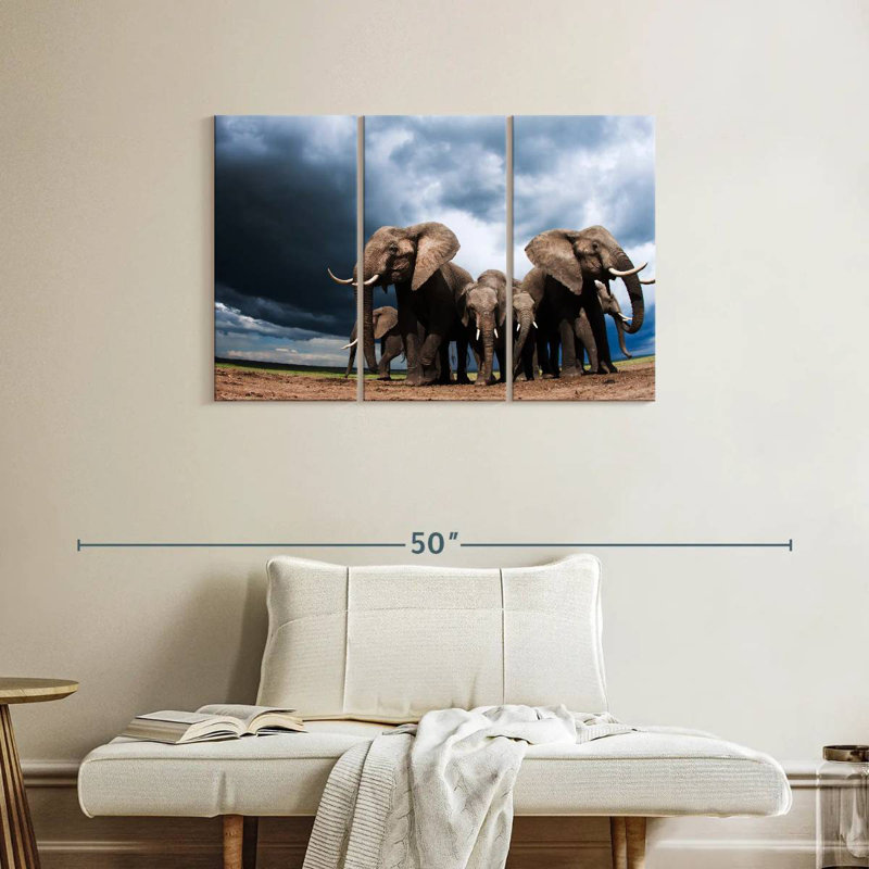 Elephants Grazing, 24" H x 38" W
