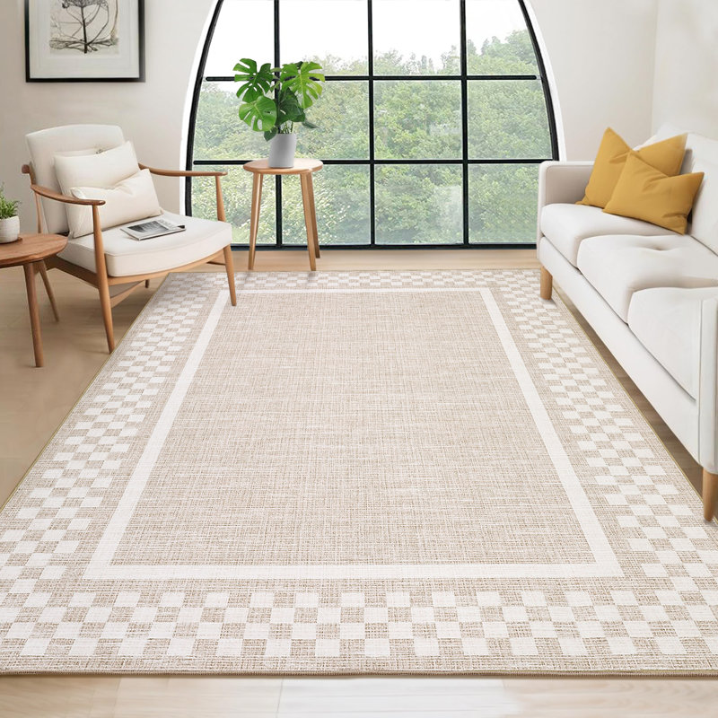 Modern Border Machine Washable Area Rug for Living Room Bedroom Stain Resistant Throw Carpet for Home Decor Office