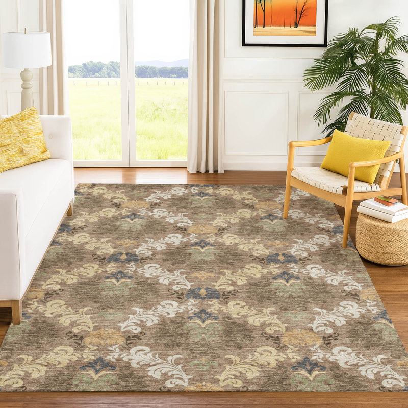 Machine Washable Indoor/Outdoor Chantille ACN2544 Damask Rug, 3' x 5', Brown