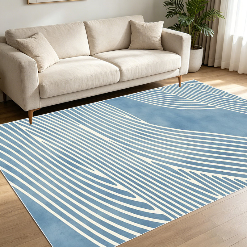 1PC blue minimalist wavy line abstract area rugs for Living Room, Soft and Comfortable, Suitable for all seasons, easy-to-maintain, machine washable Indoor floor mat, Under Table Farmhouse suitable for living room, dining area, bedroom, entryway,...