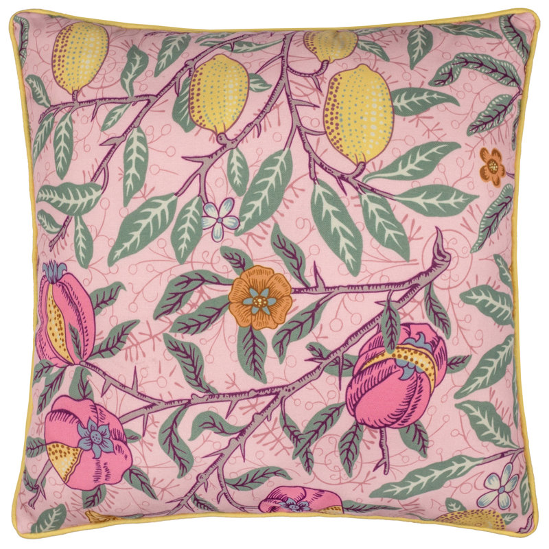 Fruits Indoor / Outdoor Abstract Square Throw Cushion, Pink/Yellow