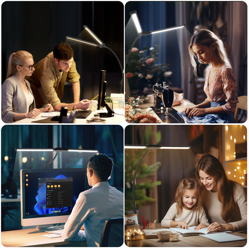 Sunway Led Desk Lamp For Office Home - Eye Caring Architect Lamp With Clamp,dual Screen Computer Monitor Gooseneck Smart Light: 24w 3 Color Flexible Adjustable Lighting Table Lamp For Study Drafting,Mother's Day Gift