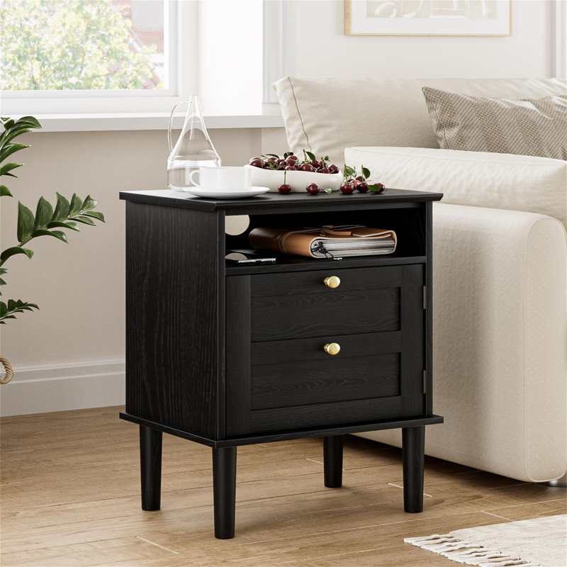 29cm W Manufactured Wood Bedside Table, Black
