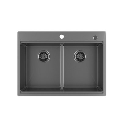 33 Inch Gunmetal Black  Topmount Workstation  Kitchen Sink 16 Gauge 304 Stainless Steel  Double Bowl Sink -  Tryimagine, YYCPuu-W1386137388