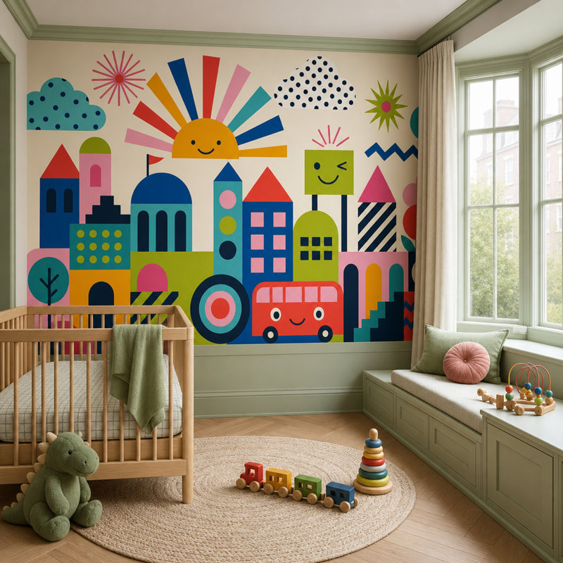 Papier peint géométrique pour enfants, Texturé non collé, 100 po x 96 po