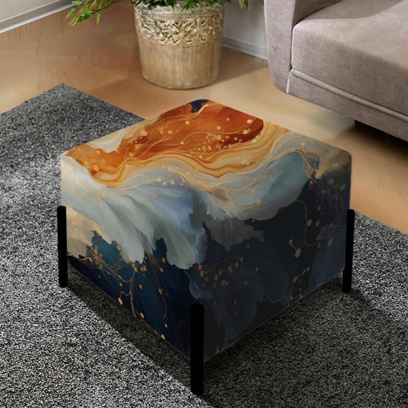 Orange et bleu sarcelle Astral Marble Dreams - Repose-pieds carré en marbre