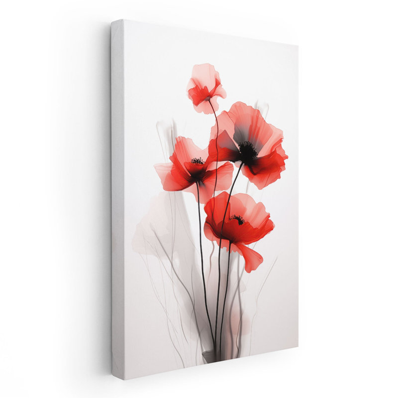 Abstrait coquelicots rouges élégance 2, Papier non encadré, H 48 po x l 32 po x P 0,02 po