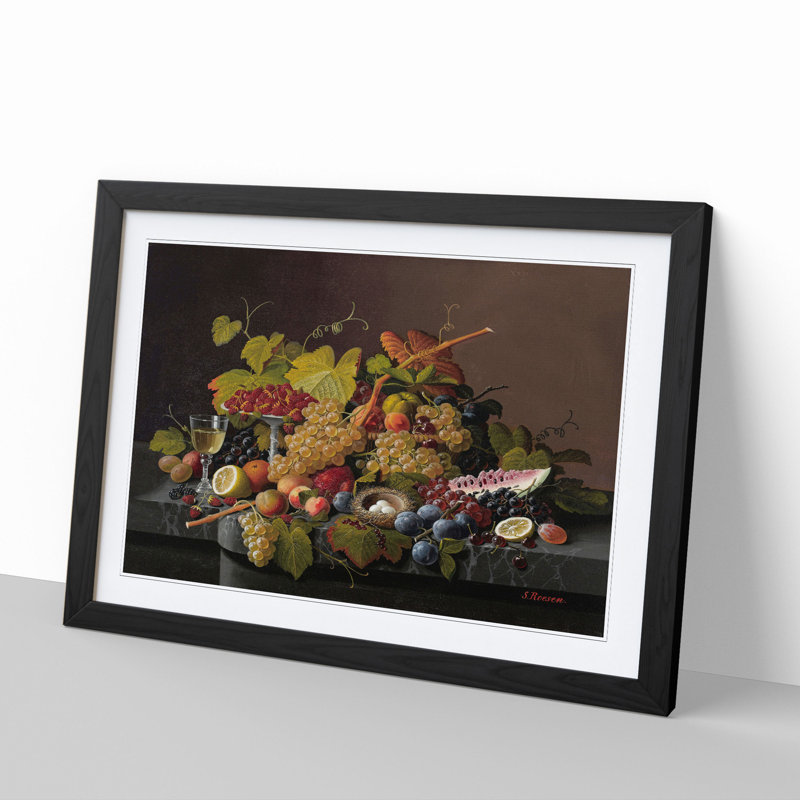 Still Life with Flowers and Fruit Vol.8 by Severin Roesen - Picture Frame Painting, 27cm H x 36cm W x 2cm D, Black
