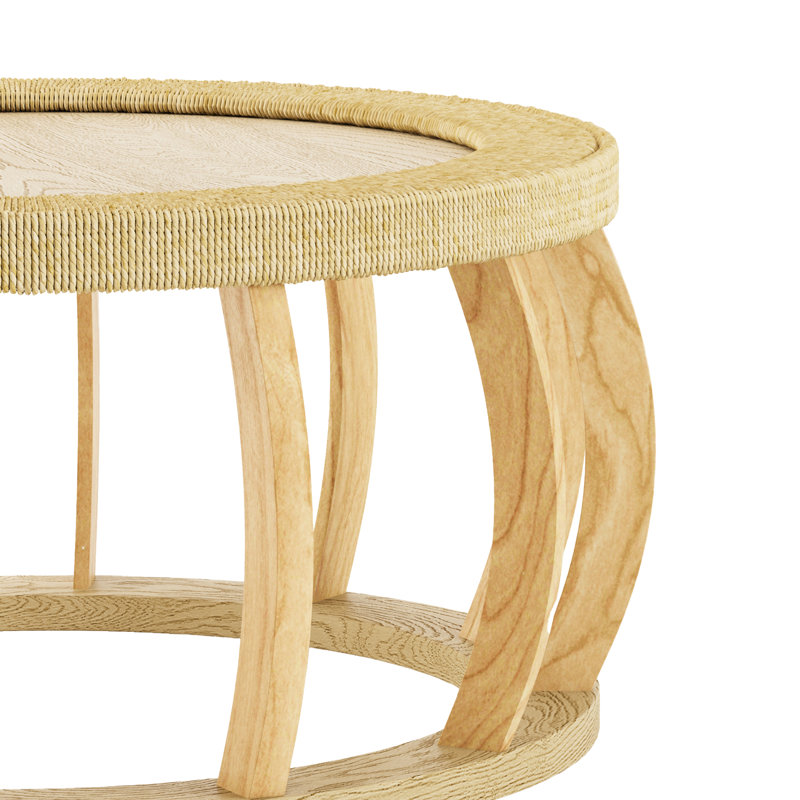 Table basse ronde de 34,82 po, pieds en bois massif, centre de table bohémien côtier et courbée polyvalente pour différents styles de pièce