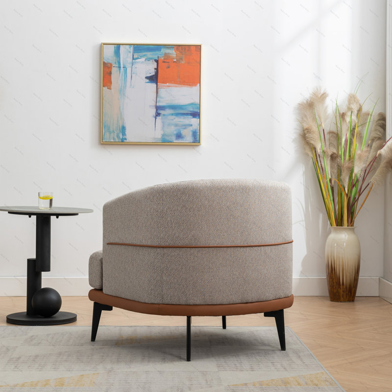 Fauteuil rembourré rond pour le salon, Orange brûlé / lin gris